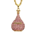 Collier pendentif flacon de parfum doré avec strass roses et texte Parfum élégant - Chaîne de Corde 76cm / Or (Pierre Rose)