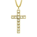 Collar hip-hop para hombre con colgante de cruz chapado en oro y brillantes de imitación - Dorado