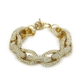 Chunky gold-plated chain link necklace with iced out pave rhinestones and spring clasp - Yellow