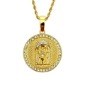 Collar hip hop con medallón de Jesús dorado y cristales brillantes en cadena de cuerda - Cadena de cuerda 0.3*75cm / Dorado