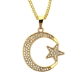 Collar hip hop con colgante de luna y estrella dorado con cristales blancos brillantes - Estilo de Cadena Cubana (0.5*75cm) / Dorado