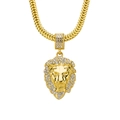Collar hip hop de cabeza de león chapado en oro 18K con diamantes de imitación y cadena - Dorado Cabeza de León Cadena de Serpiente