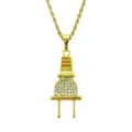 Collar con colgante de enchufe hip hop dorado con brillantes diamantes de imitación - Colgante de Enchufe con Pedrería (76cm) / Dorado