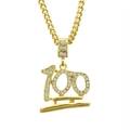 Collana hip hop dorata con pendente numero 100 ricoperto di cristalli brillanti ed eleganti - 100 Punti 2.7*2.5cm (Oro) / Catena Barbazzale in Acciaio Inossidabile 0.3*60cm