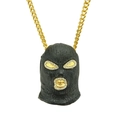 Hip-hop bivakmuts hanger aan dikke gouden Cubaanse ketting voor heren met strass steentjes - Goud + Zwart