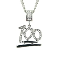Collana hip hop color argento con ciondolo numero 100 tempestato di strass bianchi - 100 Punti 2.7*2.5cm (Argento) / Catena Barbazzale in Acciaio Inossidabile 0.3*60cm