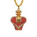Collier pendentif bouteille de parfum cœur doré avec cristaux rouges et blancs et gravure Juliet - Pendentif 5,3x3,9 cm (Longueur de la Chaîne 76 cm) / Or avec strass rouges