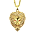 Collana hip hop con ciondolo a testa di leone dorata con strass e occhi rossi - Catena a Scatola 0.3*75cm / Oro