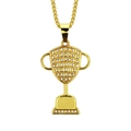 Collana con ciondolo a trofeo hip hop dorata con strass bianchi e catena a sfere - Oro