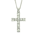 Macro detail van de zilveren kruis hanger met twaalf fonkelende kristallen en fijne ketting - Rhinestone Kruis (Zilver) - 3mm*60cm Roestvrij Stalen Schakelketting