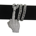 Collar de plata con colgante de dedo corazón y cadena cubana para hombre hip hop - Dedo Corazón Grande (Plateado) - Eslabón Cubano
