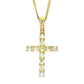 Classic hip hop gold cross pendant necklace with sparkling clear diamond-set crystals - Cross 5.7*3cm (Gold) - 3mm*60cm Stainless Steel Cuban Chain
