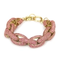 Bracelet chaîne hip hop avec cristaux roses et finition dorée pour hommes et femmes - Rose