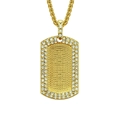 Hip hop gold dog tag pendant necklace with micro paved rhinestones and twisted chain - Gold