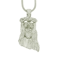 Collana con ciondolo testa di Gesù ghiacciato con zirconi bianchi e catena a grano - Stile Testa di Gesù / Argento
