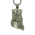 Ciondolo Gesù hip hop con strass argentati e lunga catena intrecciata per uomo - Stile Testa di Gesù / Canna di fucile