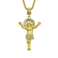 Collar con colgante de Jesús hip hop dorado con cristales y cadena de trigo para hombre - Colgante de Retrato de Jesús con Cadena de Cola de Zorro / Dorado