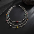 Three-layer silver metal pants chain with colorful diamond-encrusted beads and lobster clasps - Silver (01995)