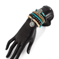 Set di bracciali da uomo stile boho con perline turchesi e dettagli in legno - Perline Bohemien Multistrato (06765)