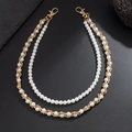 Dual-layer fashion trouser chain with white pearls and gold metal links for men - Gold Style (01985)
