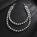 Catena da uomo retrò a doppio strato con perle e perline di strass e fermagli a moschettone - Stile Misto Perla Strass