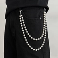 Catena per pantaloni a doppio strato con perle e strass e clip in metallo argento - Stile Perle Bianche a Doppio Strato (Stile 3-02004)