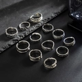 12-piece vintage silver feather ring set for men featuring retro bohemian texture designs - Antique Silver