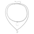 Collana a doppio strato in acciaio inossidabile con pendente luna stella e piastrina - Color Acciaio