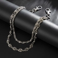Men's hip hop double layer silver metal pants chain with rose shaped links and lobster clasps - Rose Style (02031)