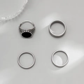Detailansicht vierteiliges silbernes Edelstahl-Ring-Set mit Emaille und Texturen - Silber (03744)