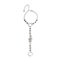 Gothic silver snake finger bracelet with black faceted beads and adjustable ring for men - Silver (02227)