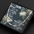 Men's stainless steel box chain necklace with a wolf gift card in a premium black jewelry box - Necklace + Card Gift Box