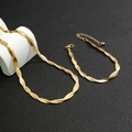 Men's gold woven snake chain necklace and bracelet set in polished finish - Gold Style