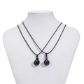 Pendentifs sphériques en obsidienne et améthyste polis sur colliers en cordon tressé noir - Style Améthyste et Obsidienne (K2 05167)