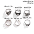 6-piece silver punk ring set featuring skull and eagle motifs for men and women - Antique Silver (04300)