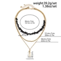 Three-layer layered necklace set with turquoise beads and shell pendant in gold finish - Gold