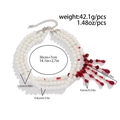 Three-layer faux pearl necklace with red blood-drop fringe and silver metal clasp - Silver Tone Red and White (06701)