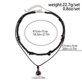 Men's double-layer black stone bead and purple crystal pendant necklace set - Purple Natural Stone Necklace