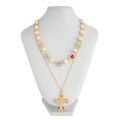 Collana barocca a strati con gemme a cuore colorate, perle e ciondolo a croce d'oro - Oro 06024