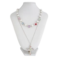 Set di collane a strati con perle, pietre a cuore e ciondolo a croce vintage - Argento 06024