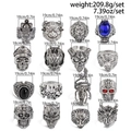 16-piece vintage silver punk ring set featuring animal skulls and faux gemstones - 16-Piece Set (06046) / Antique Silver