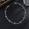 Cadena hip hop plateada para hombre con colgantes de cruz de cristal y broche - Plata (Blanco K)