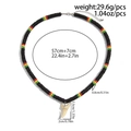 Colorful wood bead surfer necklace with shark tooth pendant in rasta colors - Black Style (07130)