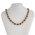 Mens vintage wood bead and tiger eye stone bamboo chain necklace on mannequin - Tiger Eye Wood Bead Style (07200)