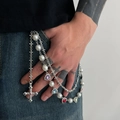 Detail of layered waist chain with colorful heart stones, pearls and cross pendant - Colorful Zircon Heart Pendant Style (1749) / Silver