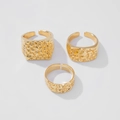 Set de 3 anillos ajustables dorados con textura para hombre estilo hip hop retro - Dorado