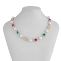 Collar de perlas de lujo con piedras preciosas de colores sobre modelo de cuello - Plateado (07189)