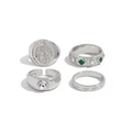 Retro-Barock Ring-Set in Silber mit Löwenwappen, grünen Edelsteinen und Kreuz - Silber (06068)