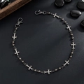 Gotische Hosenkette aus Gunmetal-Perlen mit diamantbesetzten Kreuzanhängern für Herren - Waffenschwarz (Waffenschwarz 01767)