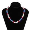 Men's acrylic disco ball bead necklace with red white and blue rhinestone accents - White K + Red Color Scheme
